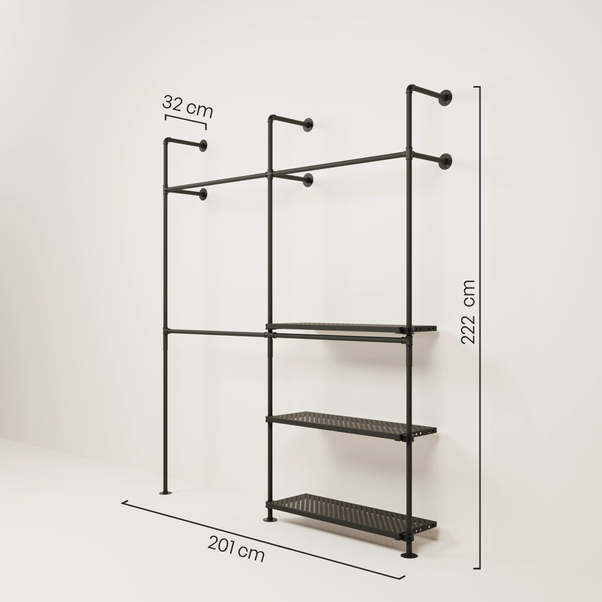 KIM DOUBLE 2 METAL – 3 półki | Wieszak na płaszcze z półką